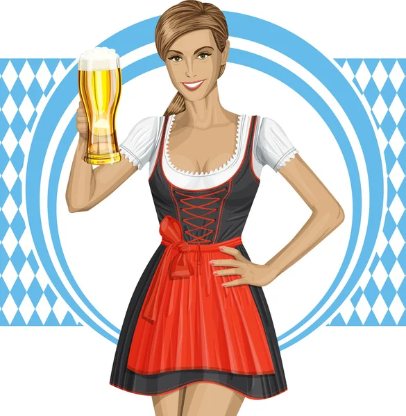 Vrouw in drindl met bier — Stockvector