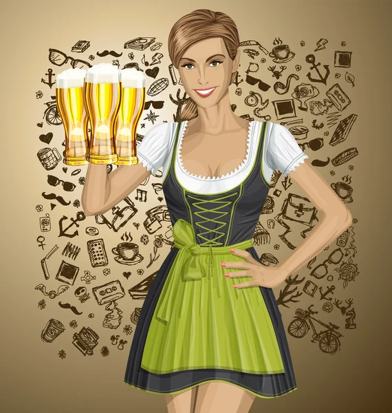 Frau trinkt Bier — Stockvektor