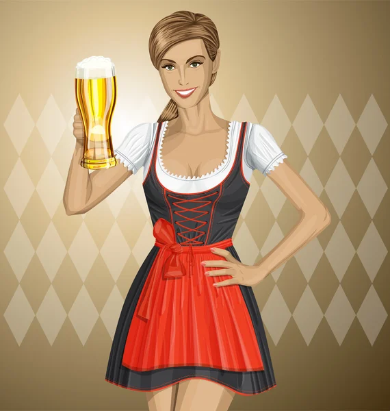 Женщина в дринде с пивом — стоковый вектор