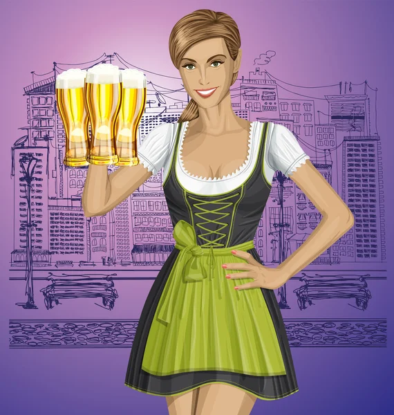 Drindl 与啤酒的女人 — 图库矢量图片