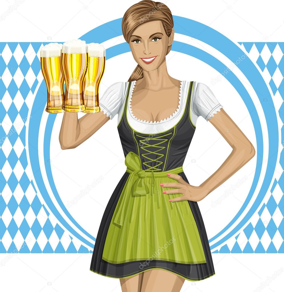 Woman in drindl  with beer