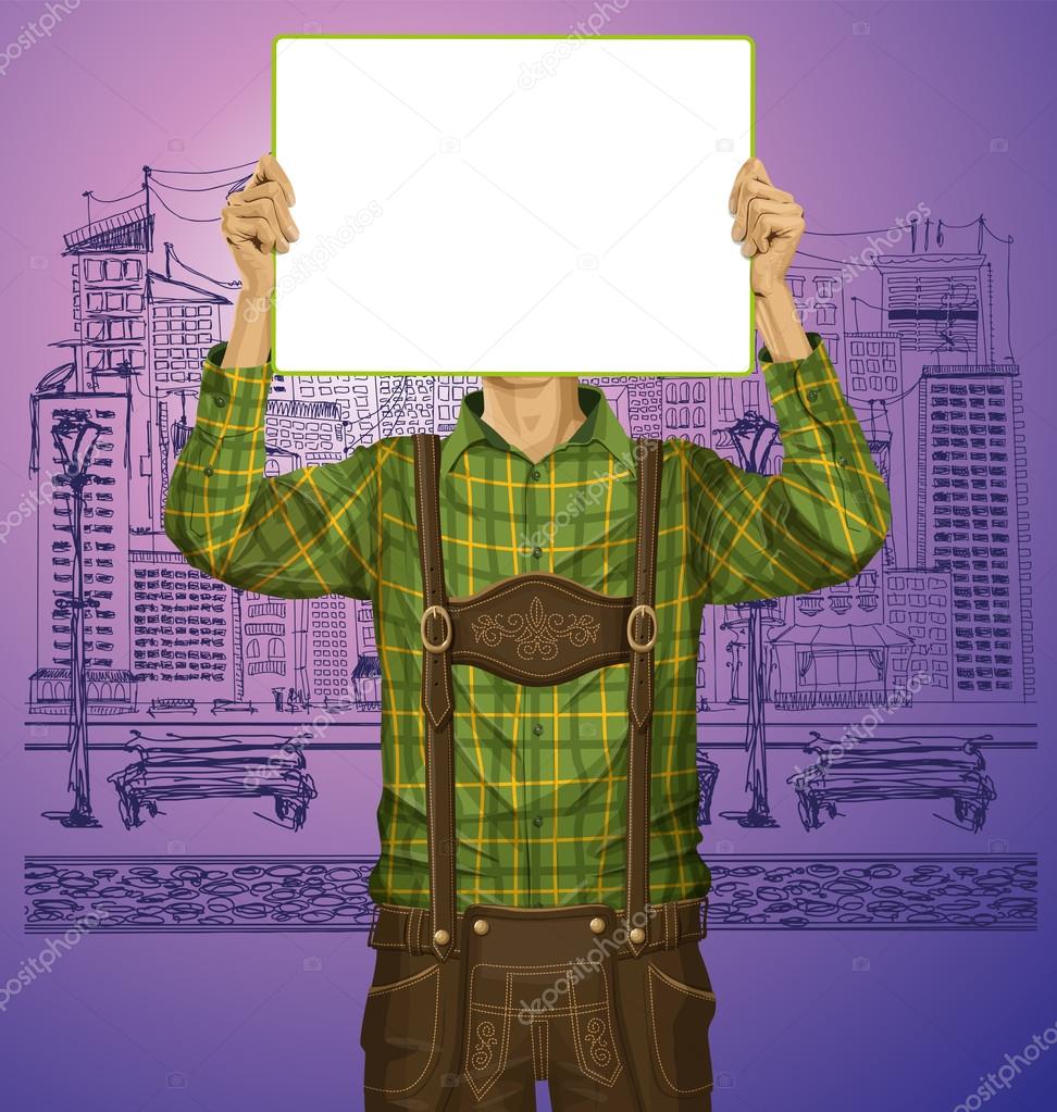 Man in lederhosen with Write Board