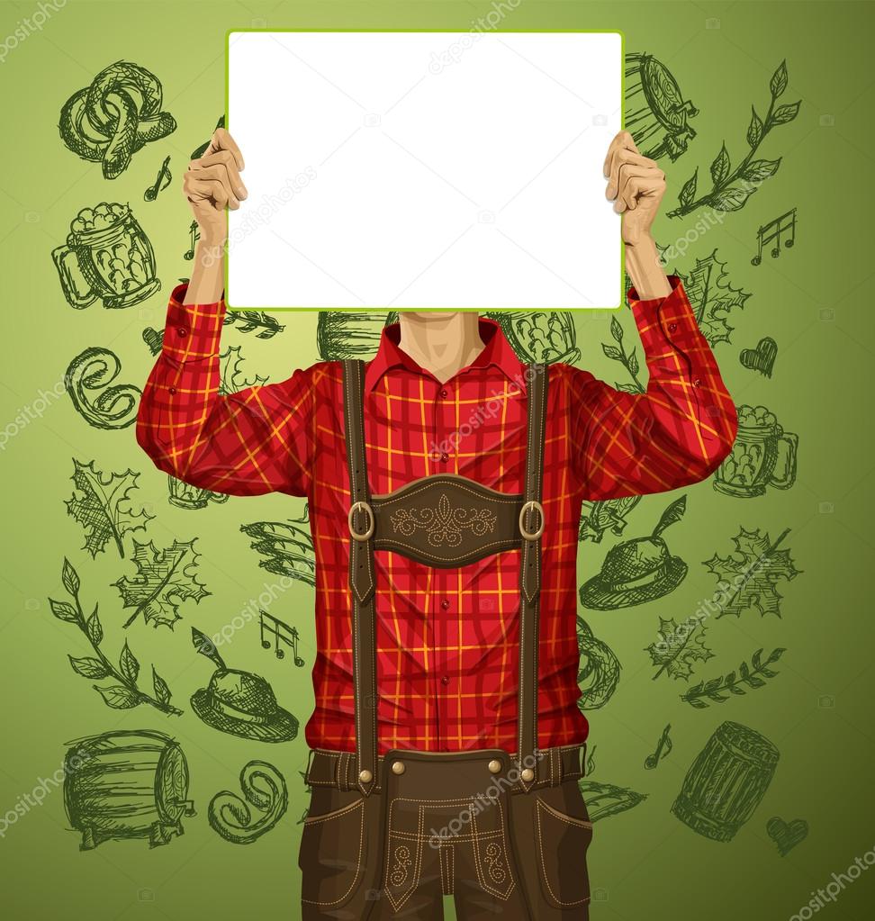 Man in lederhosen with Write Board