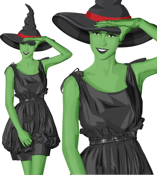 Zöld halloween boszorkány — Stock Vector