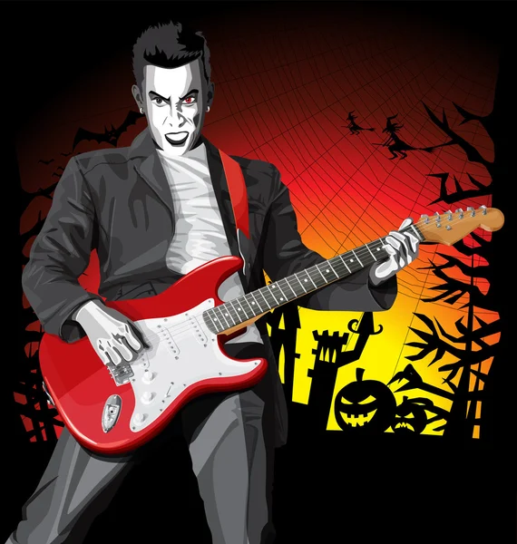 Punk With The Guitar Hallo — Stock Vector