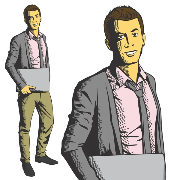 Man with laptop in his hands — Stock Vector