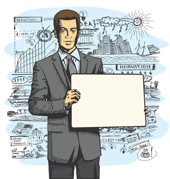 Homme d'affaires avec tableau d'écriture vide — Image vectorielle