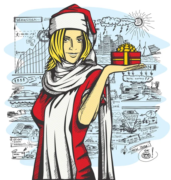 Mujer esperando la Navidad — Vector de stock