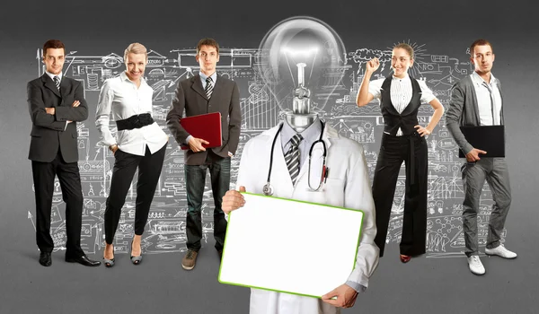 Businessteam med lampa huvud Doctor — Stockfoto