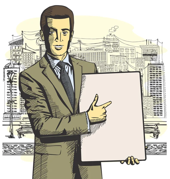 Homme d'affaires avec planche vide — Image vectorielle