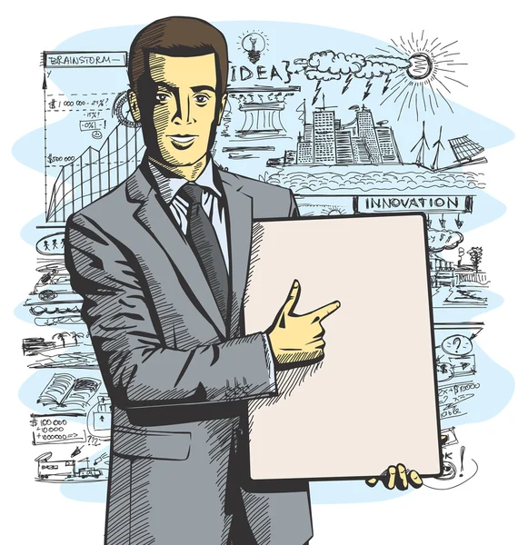 Homme d'affaires avec planche vide — Image vectorielle