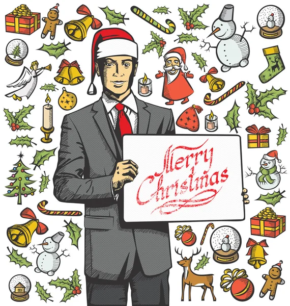 Tarjeta de Navidad con el hombre — Vector de stock