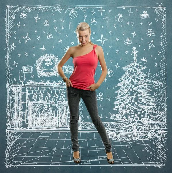 Frau sucht Weihnachtsgeschenke — Stockfoto