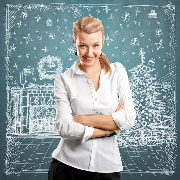 Frau sucht Weihnachtsgeschenke — Stockfoto