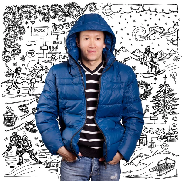 Asiatico uomo in giù imbottito cappotto — Foto Stock