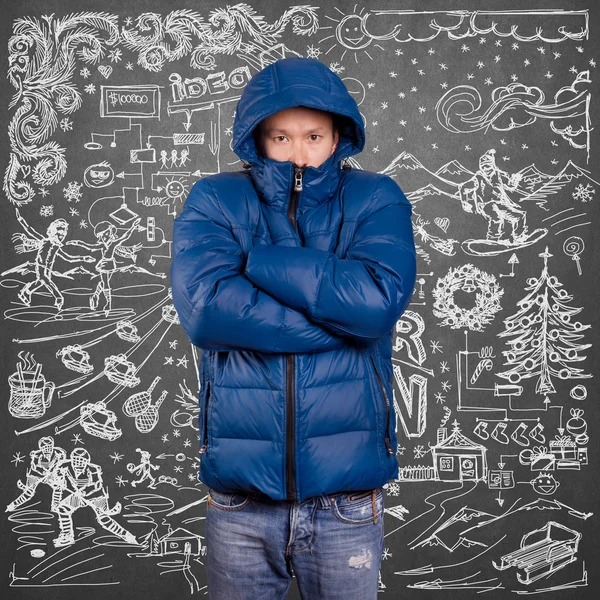 Asian Man in Down Padded Coat — Stock Photo, Image