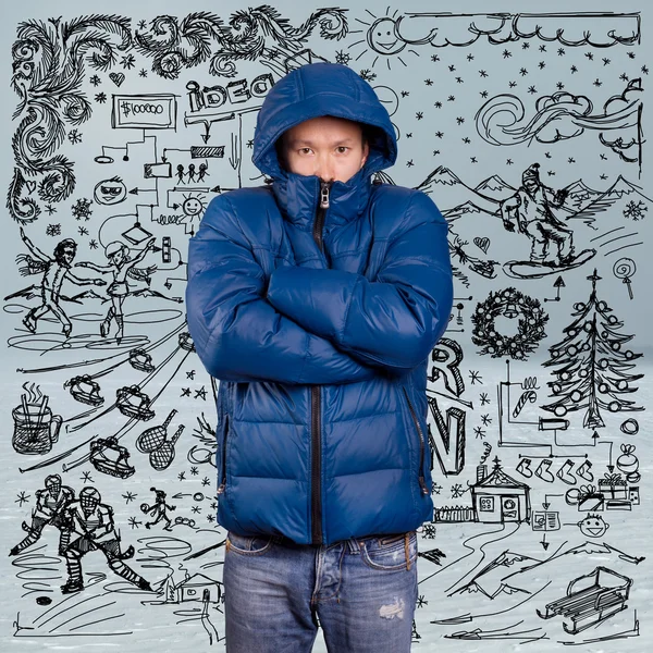 Asian Man in Down Padded Coat — Stock Photo, Image