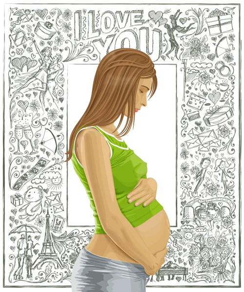 Femmina incinta con pancia — Vettoriale Stock