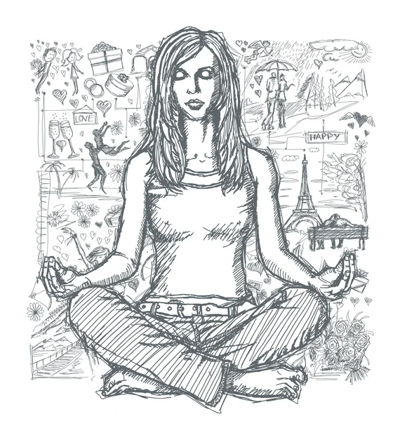 Méditation féminine croisée — Image vectorielle