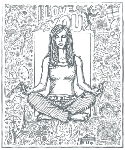 Meditación femenina bosquejada — Archivo Imágenes Vectoriales
