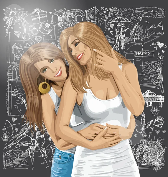 Heureux les femmes gay couple — Image vectorielle