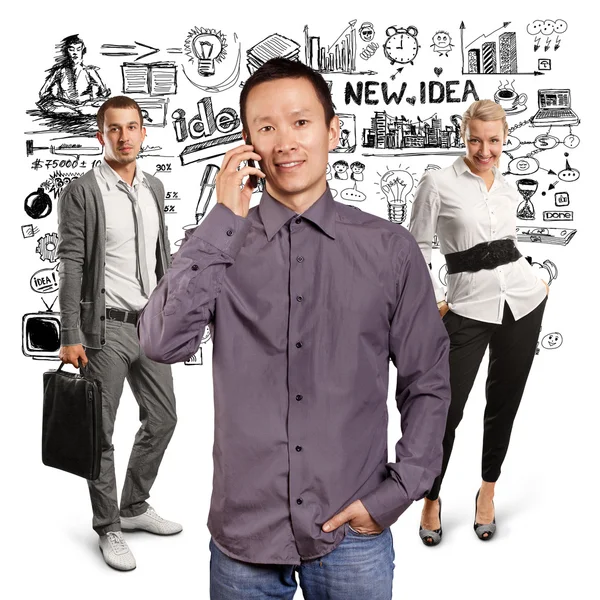 Asian Man talking on cell phone — Stock Photo, Image