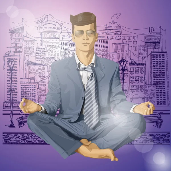 Hipster Empresário em Lotus Pose — Vetor de Stock