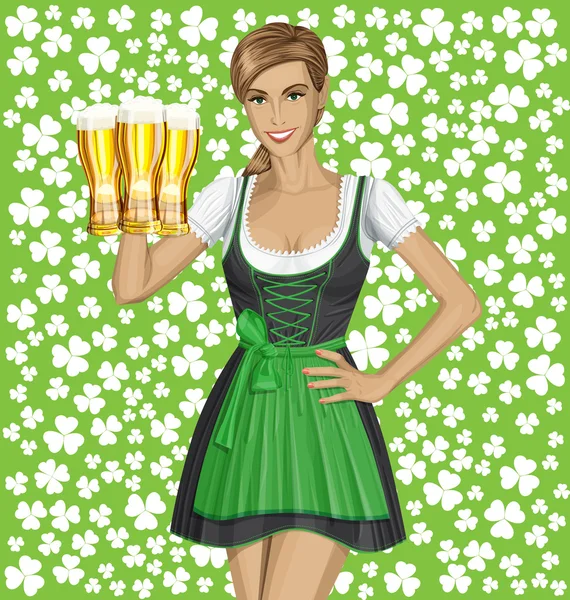 St Patrick 日ビールを保持している女性 — ストックベクタ