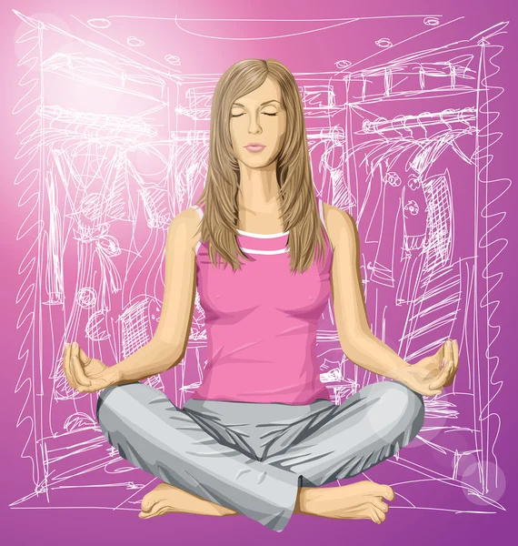 Vrouw mediteren in lotus pose — Stockvector