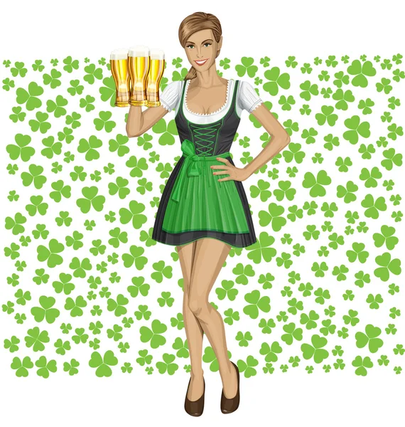 Nő a gazdaság sör, a St. Patrick nap — Stock Vector
