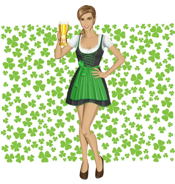 Žena držící pivo na den St Patrick — Stockový vektor