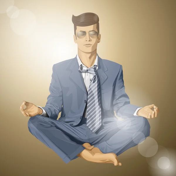 Бізнесмен в лотосі позує медитуючи — стоковий вектор