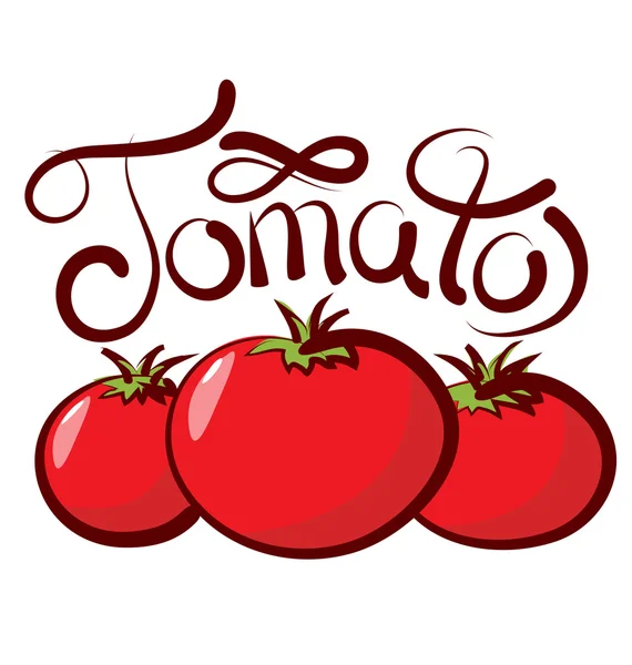 Três tomates com inscrição caligráfica — Vetor de Stock