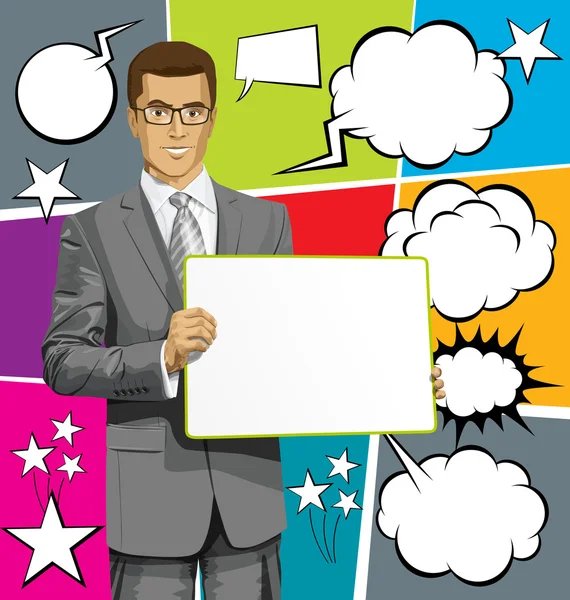 Business Man with  Write Board — Stock Vector