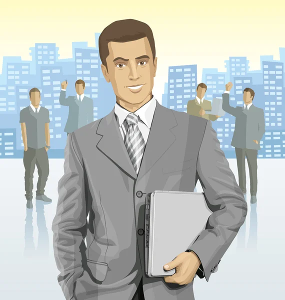 Homme d'affaires et silhouettes de gens d'affaires — Image vectorielle