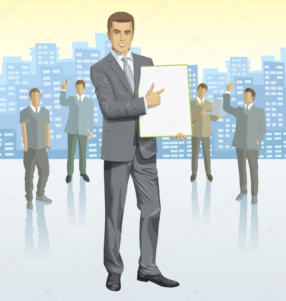 businessman and silhouettes of business people