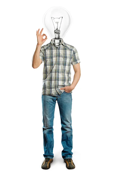 Lamp Head Man Shows OK — Stock Photo, Image