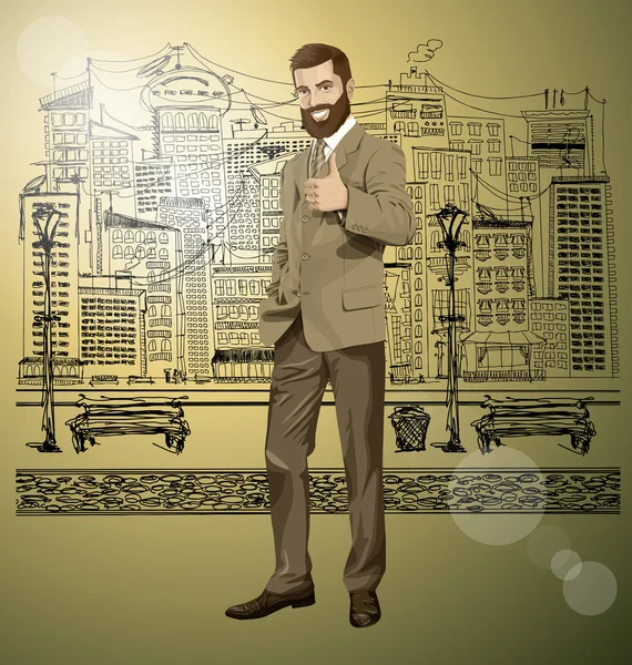 Homme d'affaires avec barbe montre bien fait — Image vectorielle