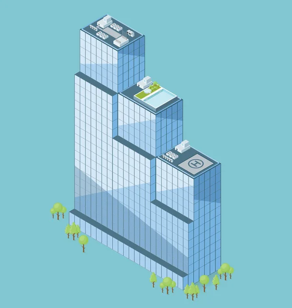 Flat isometrisch kantoorgebouw — Stockvector