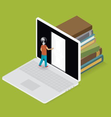 Eğitim konsepti ile 3D düz izometrik