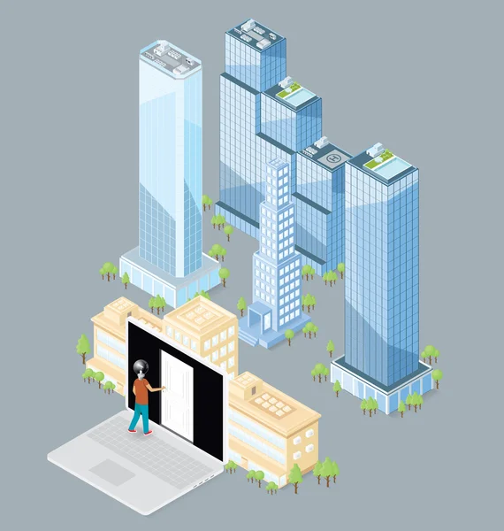 3d Flat Isometric Office Building — Stock Vector