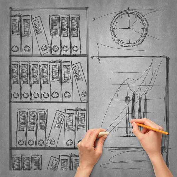 Idea background sketch and human hands — Stock Photo, Image