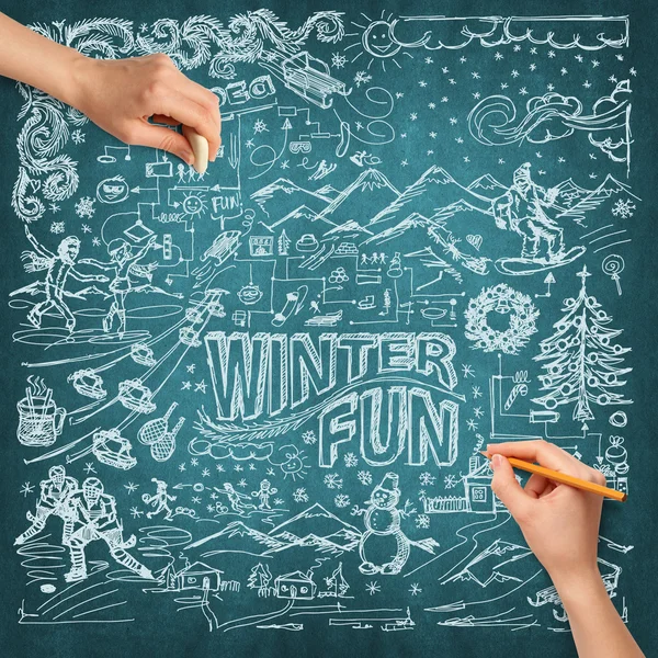 Idea inverno divertente sfondo schizzo — Foto Stock