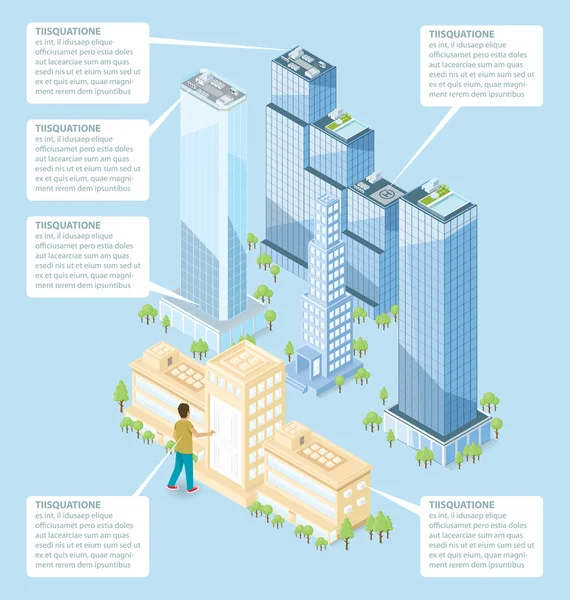 Edificio de oficinas isométrico plano — Vector de stock