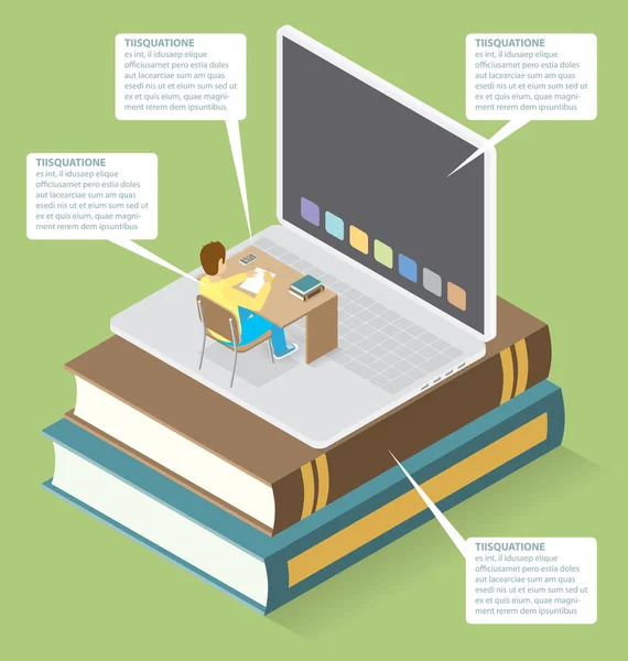 Flat Isometric With Education Concept — Stock Vector