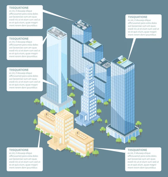 Flat Isometric Office Building — Stock Vector