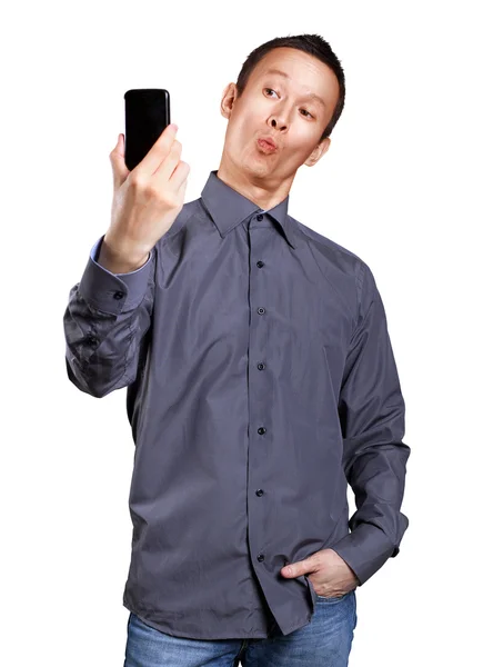 Asiatiska mannen att göra selfie — Stockfoto