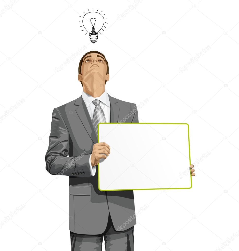 businessman holding blank board
