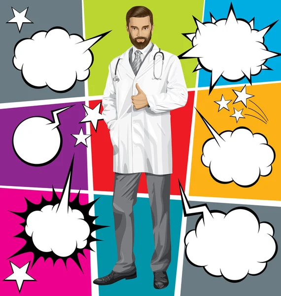 Doctor gestos pulgar hacia arriba — Vector de stock