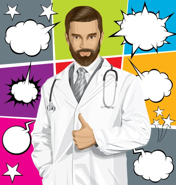 Doctor gestos pulgar hacia arriba — Vector de stock